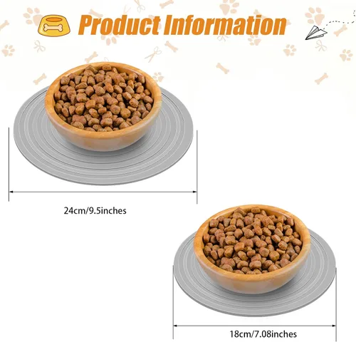 Miniatura 2 de Tapete de silicona de 2 piezas de comida para mascotas para perros y gatos, mantel individual para evitar el desbordamiento de alimentos y agua