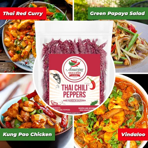 Miniatura 2 de Auténticos chiles rojos tailandeses, bolsa de 1 libra, chiles enteros rojos picantes, secos frescos para cocinar alimentos tradicionales asiáticos