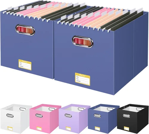 Miniatura 19 de BALEINE Caja organizadora de archivos, organizador de carpetas de archivos de cartón con asa para tamaño carta, caja de archivos colgante plegable