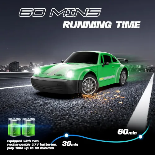 Miniatura 4 de Coche RC Drift, Coche de Control Remoto a Escala 1:24 con Luces LED, Coches RC de Alta Velocidad 20KM/H 4WD, Coche de Juguete de Carreras y Derrapes
