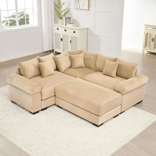 Miniatura 56 de Sofá modular de gran tamaño de 117.3 pulgadas, sofás modulares grandes de pana para sala de estar, sofás de 3 plazas, moderno juego de sofá de Blanco
