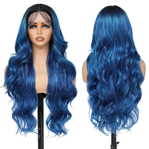 Miniatura 8 de Pelucas de encaje frontal rubias de 30 pulgadas X-TRESS con onda corporal, prediseñadas, peluca frontal de encaje sintético con raíces oscuras