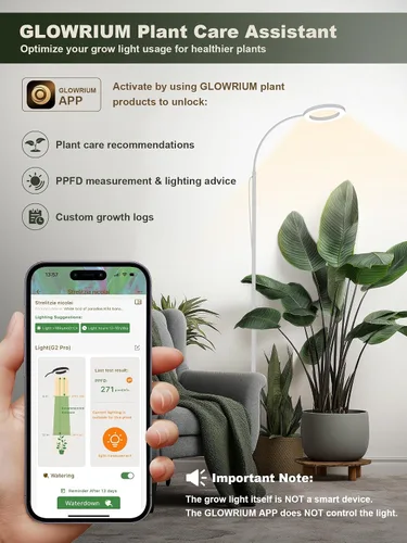 Miniatura 7 de GLOWRIUM Luz LED de cultivo de 24W para plantas de interior, altura ajustable de 23.5-71 pulgadas, espectro completo de 3 modos de crecimiento