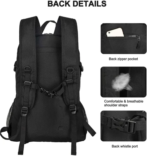 Miniatura 4 de Mochila de senderismo de 45L con cubierta para lluvia, mochila de camping ligera plegable para senderismo, mochila resistente al agua con sistema