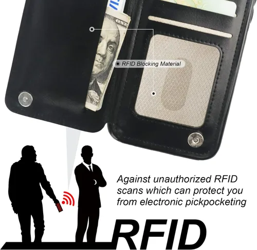 Miniatura 6 de ONETOP Funda tipo cartera para iPhone 13 con soporte para tarjetas, anillo de rotación de 360°, bloqueo RFID, doble cierre magnético, a prueba