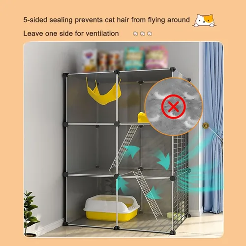 Miniatura 3 de DIY 2/3 Tier Cat House, Panorama Cat Villa, Gabinete para Gato, Diseño Semicerrado, Espacio Libre Extra Grande, Fácil de montar