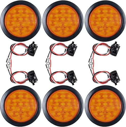 Miniatura 39 de Kit de tapones de cableado con cubierta de hule para luz trasera LED redonda de 4", 12 ledes, para RV, camioneta Luz roja - Lente transparente