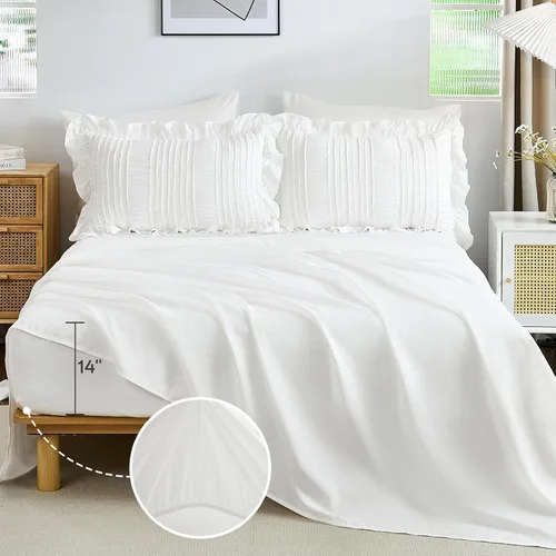 Miniatura 3 de Juego de edredón Queen de WONG BEDDING, edredón blanco y lindo con volantes para cama Queen, juego de 7 piezas en una bolsa, juego de cama