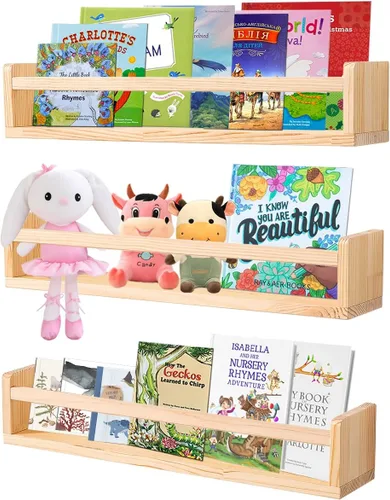 Miniatura 15 de AZSKY Estantes clásicos para libros de guardería, estantes flotantes de madera negra, estantería de pared para decoración de baño, cocina, especias