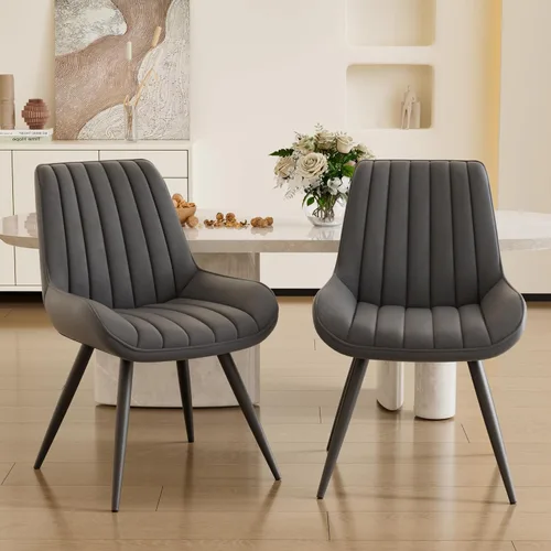 Miniatura 23 de Juego de 4 sillas de comedor modernas de mediados de siglo, tela tapizada con cojín suave, color gris claro Gris claro (tela)