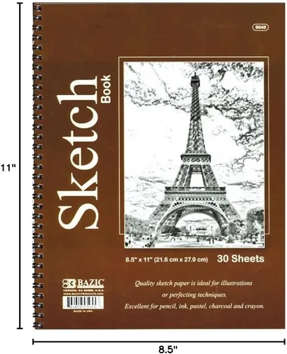 Miniatura 2 de BAZIC - Cuaderno de bocetos de 30 unidades, 8.5 x 11 pulgadas, con espiral, caja de 48