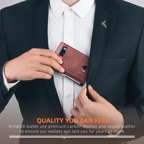 Miniatura 39 de RUNBOX - Carteras delgadas para hombre, cartera de piel con pinza para el dinero, cartera de bolsillo frontal con bloqueo RFID, tarjetero