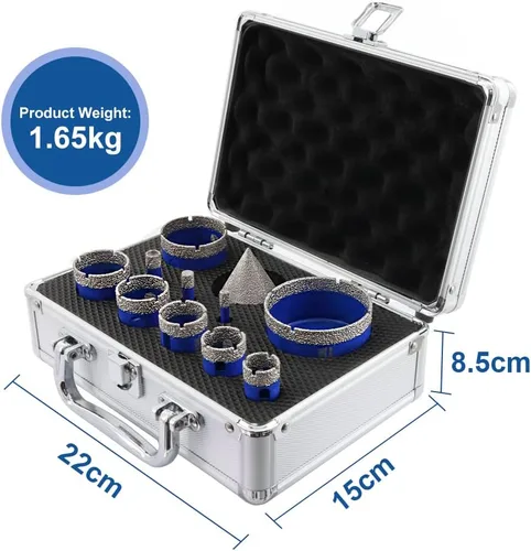 Miniatura 6 de SHDIATOOL Juego de brocas de diamante para porcelana, sierra de agujero de vástago triangular para azulejo, mármol, cerámica, granito 11 piezas