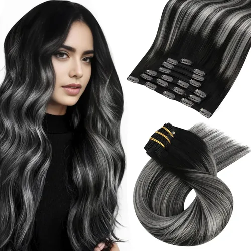 Miniatura 30 de Moresoo Extensiones de cabello humano Remy con clip, color rubio platino, extensiones de cabello humano real de doble trama, color rubio #60, 18
