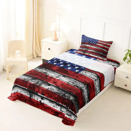 Miniatura 2 de Feelyou Juego de sábanas de la bandera estadounidense, tamaño individual, juego de cama para niños y niñas, 4 de julio, 4 de julio, sábana bajera