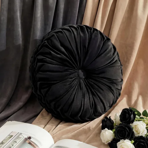 Miniatura 17 de Drydiet 3 Piezas Almohadas Redondas Decorativas de Terciopelo Plisado Almohadas de 15'' de Diámetro Acento Calabaza Boho Cojín de Silla para Sofá