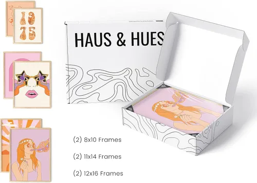 Miniatura 3 de HAUS AND HUES Decoración de Pared Naranja Arte de Galería Juego de 6 - Pósteres para Estética de Habitación Psicodélica, Arte de Pared Rosa y 70 s