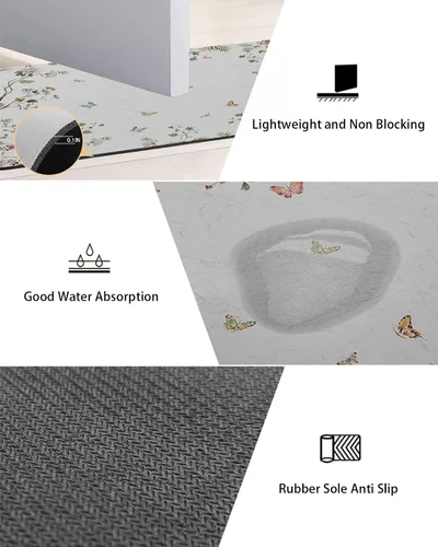Miniatura 2 de Tapete de baño con diseño de árbol de flores, antideslizante, de secado rápido y absorbente, tierra de diatomeas, cocina, ducha, fregadero, lavable