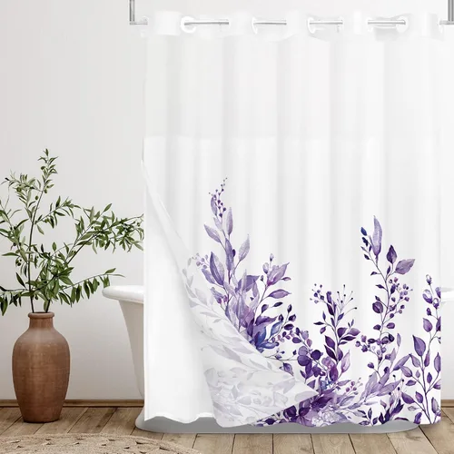 Miniatura 115 de Tititex Spun Sugar - Juego de cortinas de ducha de eucalipto azul claro, hojas de acuarela brillantes en la parte superior, decoración floral