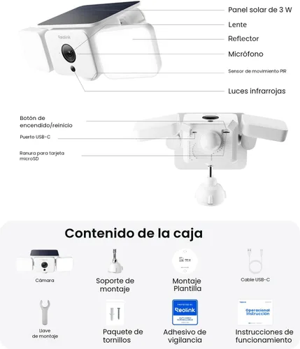 Miniatura 10 de REOLINK Cámara solar con reflector, cámaras de seguridad 2K 150° inalámbricas para exteriores, hasta 1000lm de luz y alarma de sirena, reflector