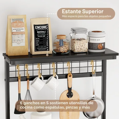 Miniatura 6 de Furologee Estante para hornear de cocina con toma de corriente, soporte para horno de microondas con almacenamiento de 4 niveles, mesa de café con 6