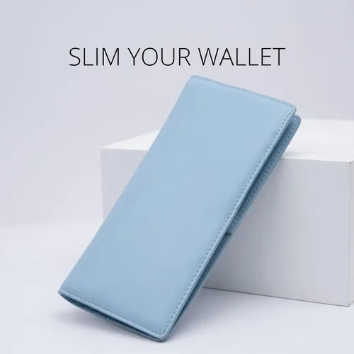 Miniatura 3 de Alldaily Billetera de cuero ultrafina para mujer, con bloqueo RFID, tarjetero de crédito, plegable, larga, Azul claro
