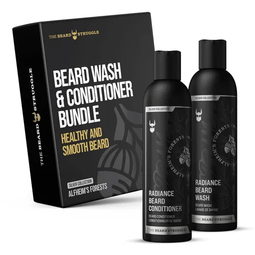 The Beard Struggle - Paquete de lavado y acondicionador para barba Radiance - Colección Silver - Paquete de 2, Alfheim's Forests - Nutrie, limpia,