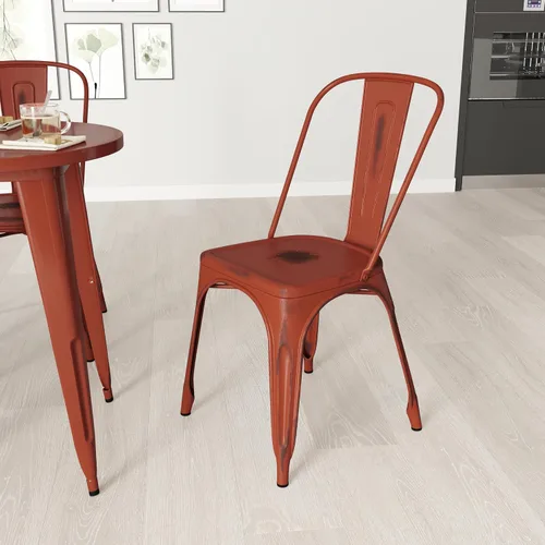 Miniatura 16 de Merrick Lane Banks - Silla apilable de comedor, marco de metal azul antiguo, acabado con recubrimiento en polvo envejecido, respaldo de listones