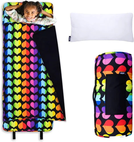 Wildkin Alfombrilla para Siesta Infantil Original – Cómoda Alfombrilla para Dormir con Almohada, Ideal para Escuela y Viajes Corazones arco iris