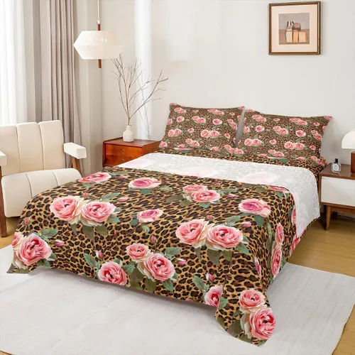 Miniatura 47 de Juego de sábanas abstractas de piel de guepardo, tamaño individual, decoración de lujo para habitación de niños, niñas y mujeres, juego de ropa