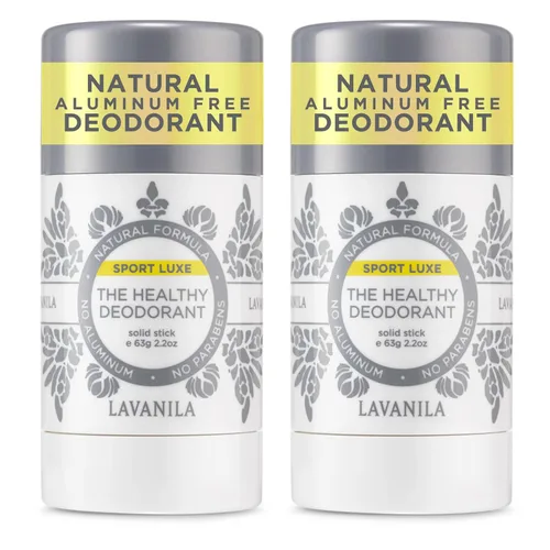 Lavanila Sport Luxe - Desodorante sólido sin aluminio para hombres y mujeres, vegano, limpio y natural (2.2 onzas cada uno)