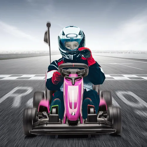 Miniatura 5 de GarveeLife Kart eléctrico de deriva de 24 V para niños, auto de paseo con asiento ajustable y velocidad de 8.5 MPH, ruedas silenciosas de EVA, Rosa