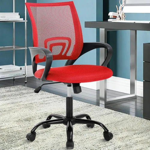 Silla de oficina ergonómica, silla de escritorio de malla con respaldo medio con soporte lumbar y reposabrazos, transpirable, sillas ejecutivas de