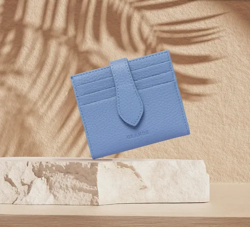 Miniatura 8 de Grande -3803 Cartera unisex, Azul (Iced Blue), Cartera delgada de cuero con cierre a presión pequeño