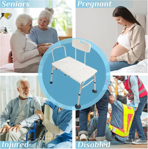 Miniatura 6 de Banco de Transferencia para Tina de Winado con Respaldo y Reposabrazos, Silla de Bañera de Aleación de Aluminio, Soporta hasta 330 libras, Blanco