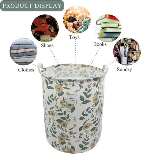 Miniatura 3 de Mziart Cesta de Lavandería Plegable, Cesta de Lavandería Grande con Estampado Floral para Bebés Niñas Niños Juguetes Organizador de Ropa Contenedor