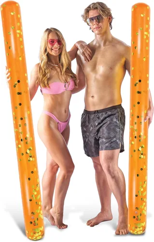 Miniatura 12 de POZA - Paquete de 2 flotadores inflables gigantes para piscina, lujosos fideos flotantes de agua gigantes de 74 pulgadas llenos de confeti Oro Rosa