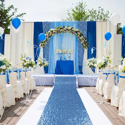 ShiDianYi Camino de pasillo azul para boda, 15 x 2 pies, moderno, tela de malla con lentejuelas y purpurina azul bebé con lentejuelas