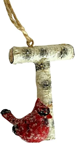 Miniatura 21 de Adorno de Navidad con letra inicial cardenal rústica, aspecto de madera de abedul, alfabeto colgante, decoración con monograma para árbol de Letra R