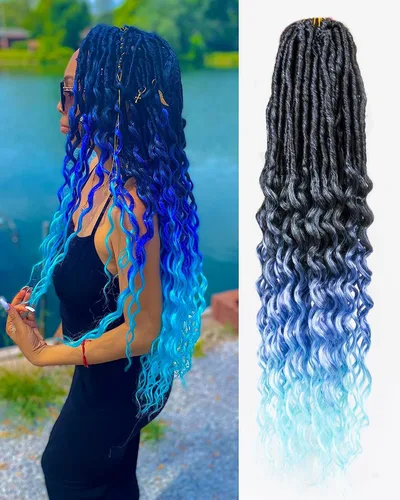 Miniatura 15 de Cabello de Ganchillo Faux Locs de Onda Profunda - 24 Pulgadas 8 Paquetes Pre-Enrollado Negro Natural 112 Hebras Extensiones de Cabello Sintético