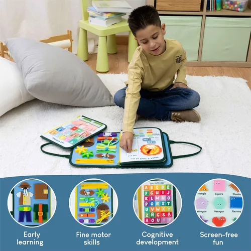 Miniatura 11 de BONNYCO Tablero Ocupado para Animales de 1 Año. Libro Ocupado Montessori para Niños Pequeños 1-3 2-4, Libro Silencioso de Fieltro para Bebé.