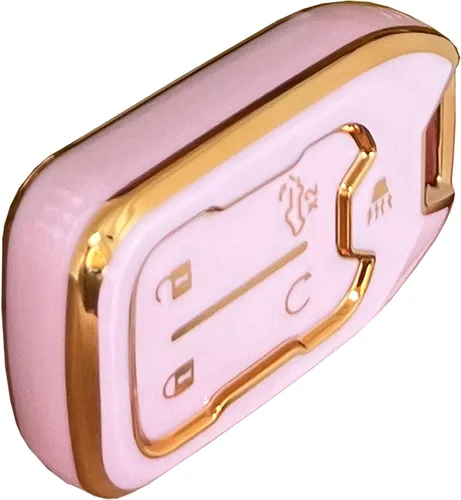 Miniatura 5 de Funda para llavero GMC con llavero de moda para GMC Acadia Terrain Yukon Chevy Suburban Tahoe Smart Key (5 botones rosa), Rosa de 5 botones