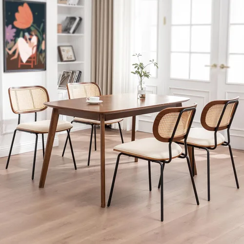 Miniatura 9 de AQG Juego de 2 sillas de comedor de ratán, sillas de comedor modernas de mediados de siglo, sillas con respaldo de caña, sillas de cocina y comedor
