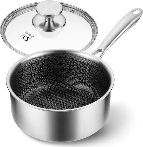 Miniatura 13 de KOCH SYSTEME CS Juego de cacerolas híbridas antiadherentes de acero inoxidable, 1QT y 2QT Juego de cacerolas de acero inoxidable triple capa