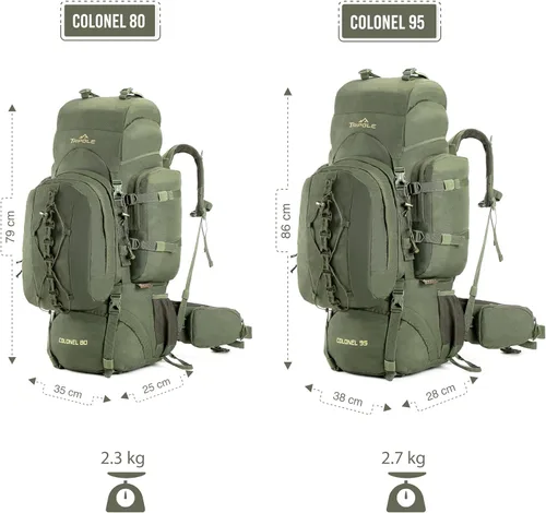 Miniatura 5 de Tripole Colonel - Mochila de 95 litros + Mochila de día desmontable, Verde militar, Mochila