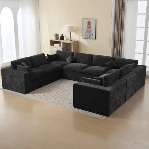 Miniatura 13 de Sofá modular sin hueso de 115 pulgadas, sofá modular modular con otomana, tapizado de gran tamaño, convertible, cómodo sofá de felpilla de 4 plazas