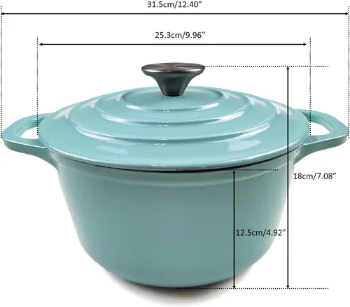 Miniatura 2 de HAWOK Horno holandés de hierro fundido esmaltado con tapa, 5 cuartos de galón, horno holandés redondo profundo con asas dobles, verde