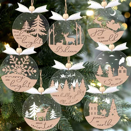 Miniatura 7 de GuassLee 16 adornos navideños de Navidad – Archivo de acrílico de madera 3D cortado, belén, manualidades, adornos para niños, árbol de decoración