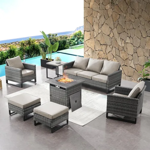 Miniatura 147 de HUMMUH Juego de 2 sillas giratorias para patio, mimbre de polietileno, para exteriores, bistró, porche, balcón, muebles con cojines Gris/gris