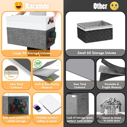 Miniatura 7 de Caja Grande de Almacenamiento de Juguetes con Divisor de Tapa, Organizador de Juguetes Plegable Resistente, Cofre Organizador de Juguetes, Grande